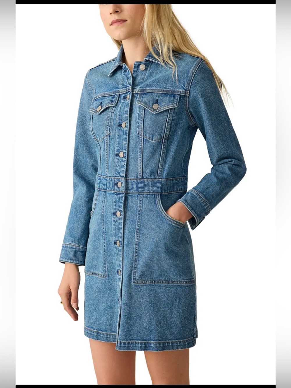 Faherty Michelle Denim Dress Sea Bright Wash Blue Organic Cotton Women’s Size 2